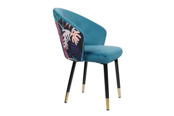 Stoel blauw velvet met jungle patronen