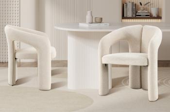 eetkamerstoel beige stof met armleuningen