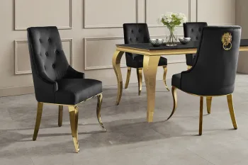 Barok stoel zwart fluweel met gouden poten leeuwenkop
