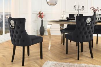 Deluxe stoel zwart fluweel met leeuwenkop zwarte poten