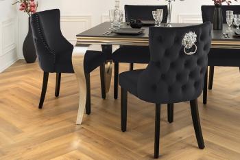 Deluxe stoel zwart fluweel met leeuwenkop zwarte poten