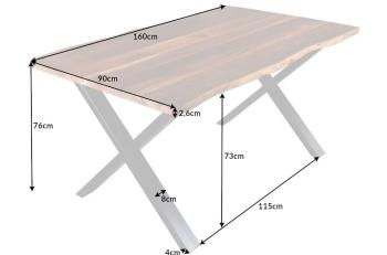 Eettafel acaciahout X poten 160 cm 26mm