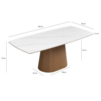 eettafel bruin met wit marmerlook keramiek 200 cm