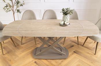 Uitschuifbare eettafel keramiek travertin 130-190 cm