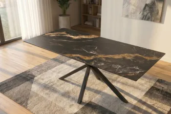 Eettafel keramiek zwart en bruin marmerlook 180x90 cm