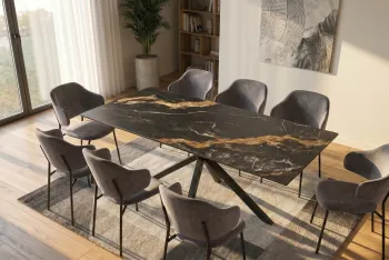 Eettafel keramiek zwart en bruin marmerlook 180x90 cm