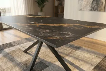 Eettafel keramiek zwart en bruin marmerlook 180x90 cm