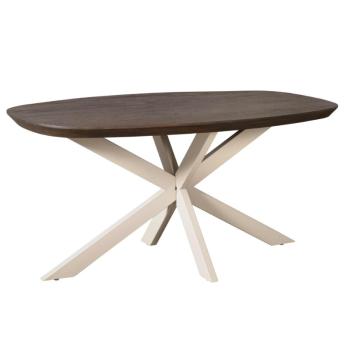 Deens ovale eettafel donkerbruin met zandbeige poten 160 cm