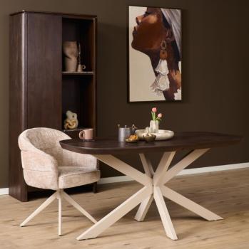 Deens ovale eettafel donkerbruin met zandbeige poten 160 cm