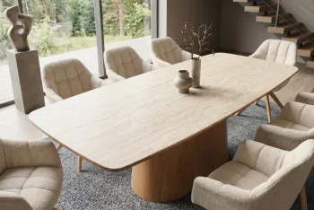 ovale tafel eiken met travertin keramiek 200 cm