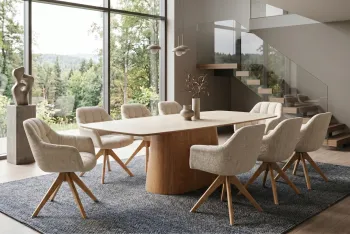 ovale tafel eiken met travertin keramiek 200 cm