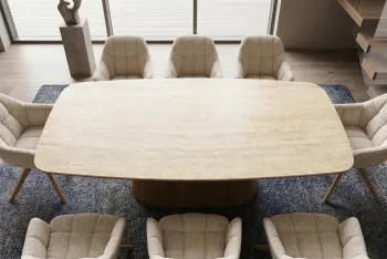 ovale tafel eiken met travertin keramiek 200 cm