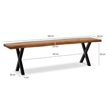 eettafelbank acaciahout kruispoten 180 cm