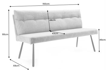 eettafel bank antraciet 160 cm fluweel & stof