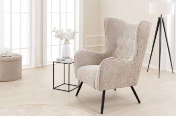 fauteuil beigegrijs bouclé stof