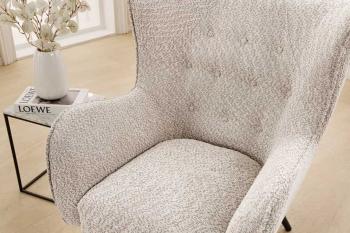fauteuil beigegrijs bouclé stof