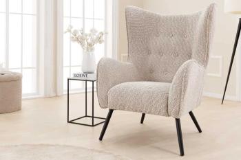 fauteuil beigegrijs bouclé stof