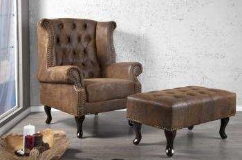 Oor fauteuil chesterfield look antiek bruin