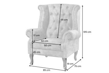 Oor fauteuil grijs fluweel chesterfield look