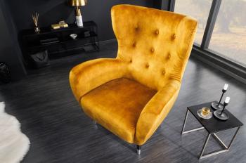 Oorfauteuil geel fluweel