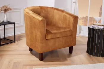 fauteuil geel fluweel houten poten