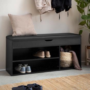 Halbank zwart met klep en kunstlederen bekleding 104 cm