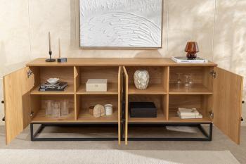 dressoir eiken met zwart onderstel 180 cm