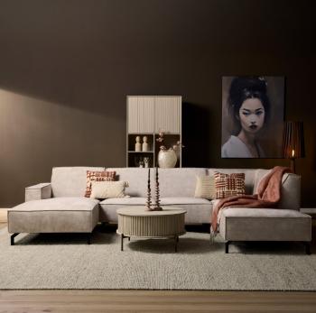 Groot U bankstel beige 345x210 cm
