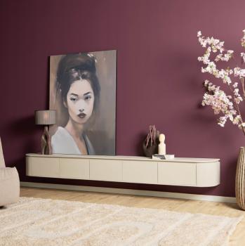 Zwevend tv meubel beigezand mangohout 280 cm