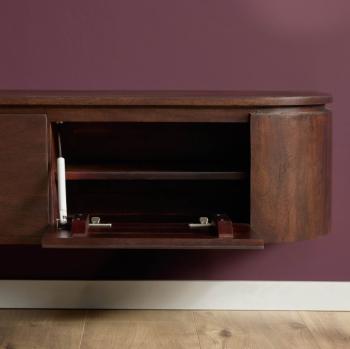 groot zwevend tv meubel donkerbruin mangohout 280 cm