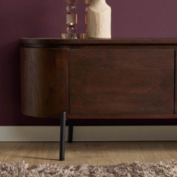 groot zwevend tv meubel donkerbruin mangohout 280 cm