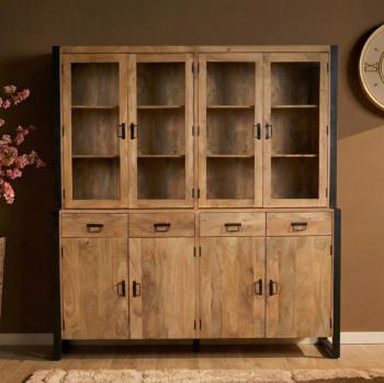 Vitrinekast buffetkast mangohout 200 cm