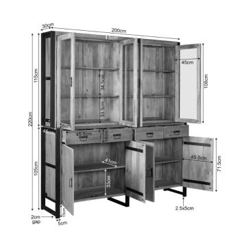 Vitrinekast buffetkast mangohout 200 cm