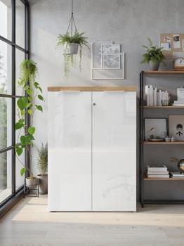 half hoge kantoorkast wit hoogglans eiken cadiz 115 cm