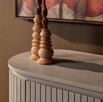 Halfhoge ovale wandkast mangohout taupegrijs 115 cm