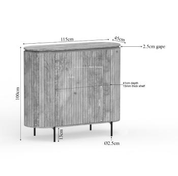 Halfhoge ovale wandkast mangohout taupegrijs 115 cm