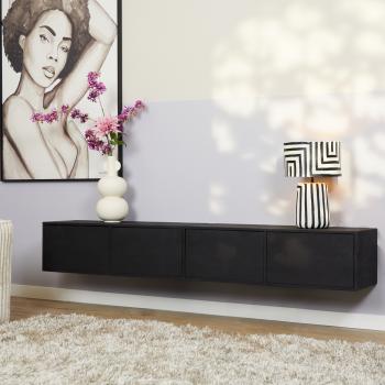 zwevend tv meubel zwart mangohout 200 cm