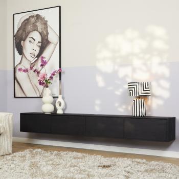Zwevend tv meubel zwart mangohout 240 cm