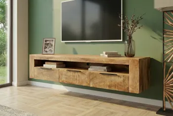 Hangend TV meubel naturel bruin mangohout 160cm