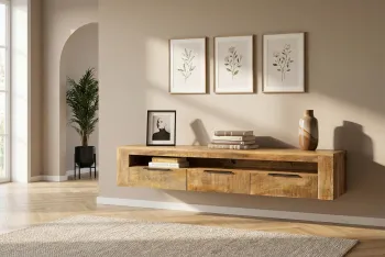 Hangend TV meubel naturel bruin mangohout 160cm