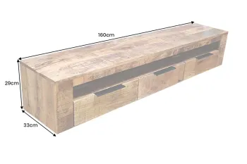 Hangend TV meubel naturel bruin mangohout 160cm