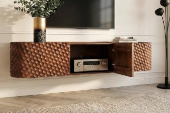 Hangend tv meubel bruin mangohout 3D honingraat 160 cm