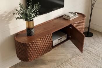 Hangend tv meubel bruin mangohout 3D honingraat 160 cm