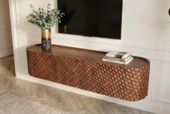 Hangend tv meubel bruin mangohout 3D honingraat 160 cm