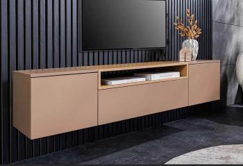 Zwevend tv-meubel beigegrijs met eiken 160 cm