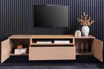 Zwevend tv-meubel beigegrijs met eiken 160 cm