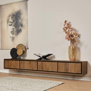 Hangend design TV meubel mangohout 240cm