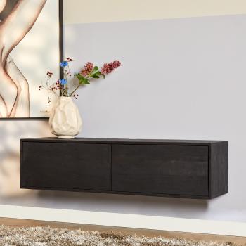 Zwevend tv meubel zwart mangohout 120 cm
