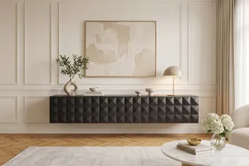 Hangend design TV meubel mangohout zwart 160 cm