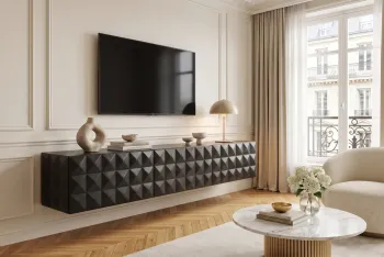 Hangend design TV meubel mangohout zwart 160 cm